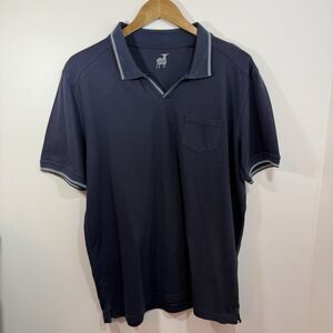 Raffi Men’s Shirt XL Polo Aqua Cotton Adult Navy Short Sleeve Golfer